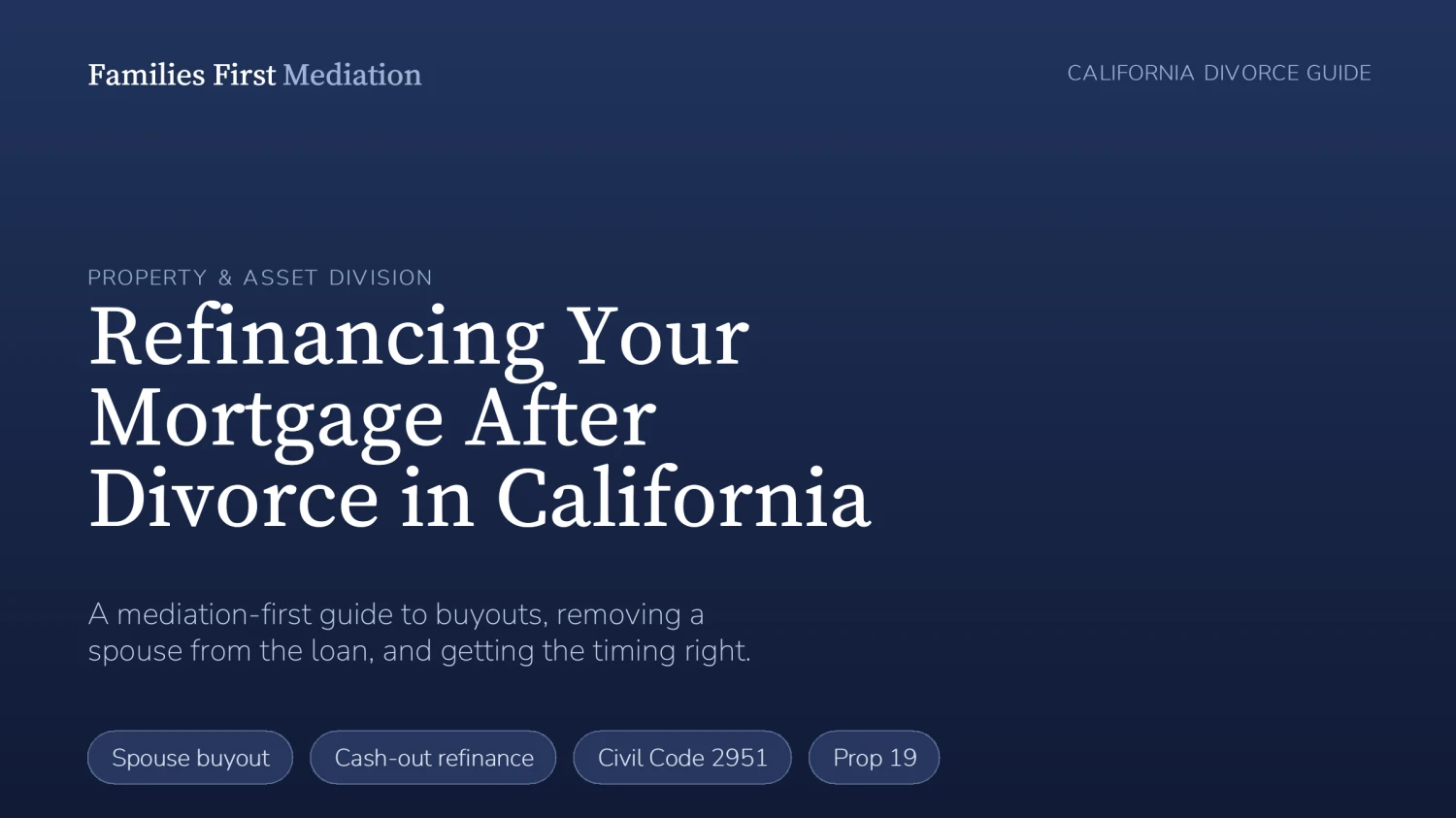 Refinancing a mortgage after divorce in California — a mediation-first guide from Families First Mediation